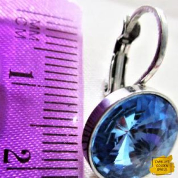 Round Blue Topaz Gemstone Pendant Earrings in Sterling Silver encasement - Picture 7 of 7